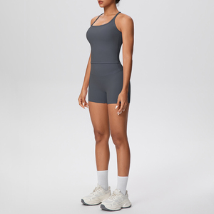 Completo Sportivo Personalizzato: Top Canotta e Pantaloncini, Scollo a V, Schiena Incrociata, Modellante, Traspirante, per <span class=keywords><strong>Fitness</strong></span> e <span class=keywords><strong>Palestra</strong></span>, Set Yoga 2 Pezzi - Product Image 5