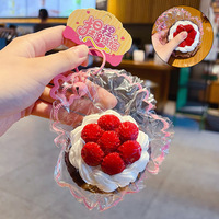 Pendentif Squishy Gâteau Fraise en Silicone Alimentaire, Jouet Anti-Stress à Remontée Lente, Jouet de Bureau pour Soulager l'Anxiété, Cadeau, Vente en Gros