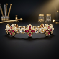Hip-Hop Blumenmuster Silber Feine Gliederkette Armband mit Moissanit Marquise-Schliff Mikro-Einlage Unisex Geschenk