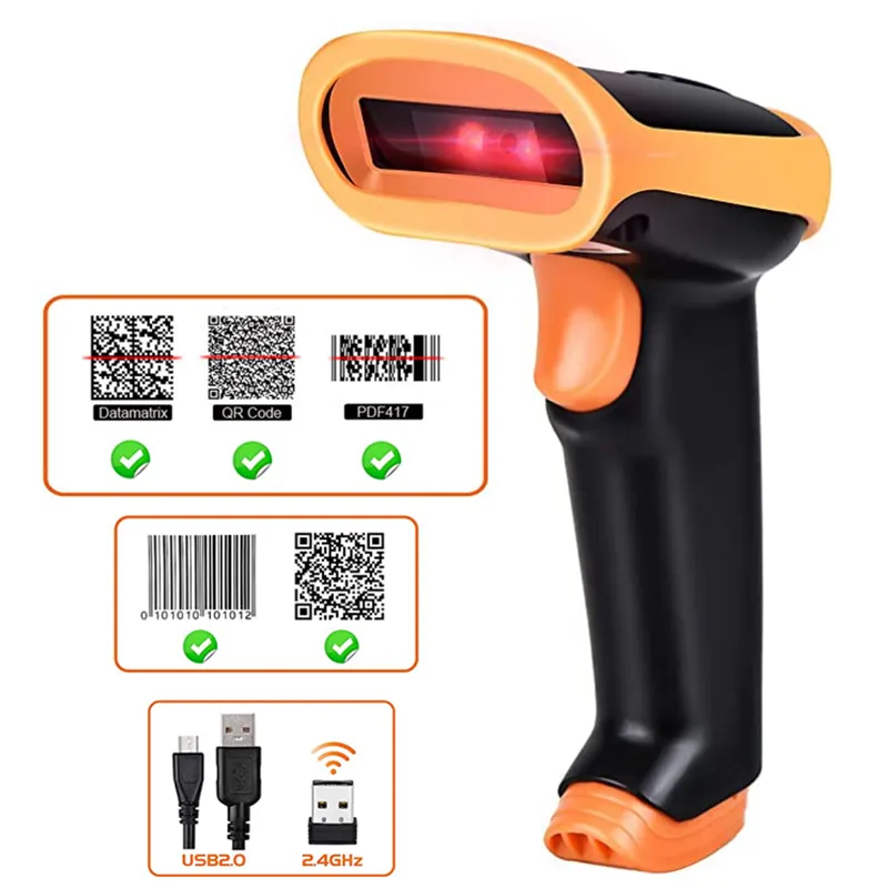 KEFAR 2.4G Barcode Scanner Wireless Wired 1D 2D QR Portable Handheld Bar Code Data Matrix Reader Multi Language Keyboard