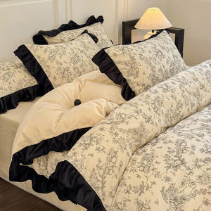 Juego de Ropa de Cama para Dormitorio, Funda de Edredón de Terciopelo de <span class=keywords><strong>Leche</strong></span> de Doble Cara, Juego de Ropa de Cama Peluda <span class=keywords><strong>en</strong></span> Blanco y Negro - Product Image 2