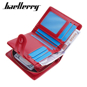 Baellerry Women's Short Wallet Oil Waxed Leather Multi Card Slot Buckle Coin <b>Purse</b> With Zipper Black - Product Image 2