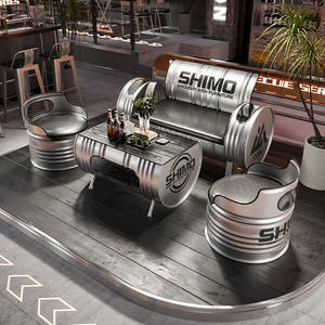 工业风铁艺商用甲板沙发摩托车俱乐部汽修美容改装店休息区油桶桌椅 - Product Image 1