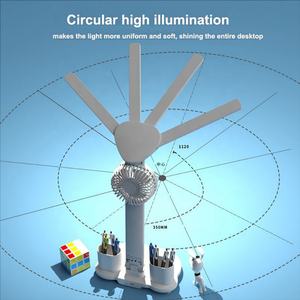 Lámpara de Mesa LED Plegable con Cuatro Cabezales, Pantalla de Hora y Calendario, Portaplumas, Protección Ocular y Ventilador para Lectura y Estudio - Product Image 3