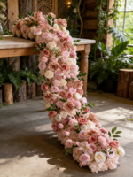 Chemin de table en fleurs artificielles blanches personnalisées pour la décoration de l'allée de mariage et des tables