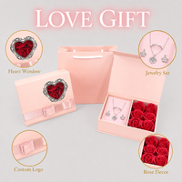 Boîte à bijoux en carton Leabon avec fenêtre en forme de cœur rose, motif fleur de rose, pour collier, bague, boucles d'oreilles, avec ruban et nœud, vente en gros usine