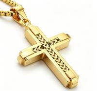 Collier avec pendentif croix pour homme plaqué or 18 carats, bijoux en acier inoxydable 316L imperméables pour un usage quotidien