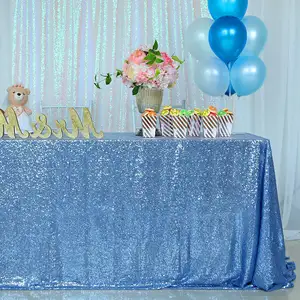 奢华复古闪光桌布封面60x 120英寸矩形蓝色亮片刺绣桌布