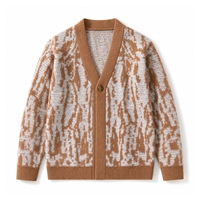 Cardigan pour homme à col châle, jacquard abstrait, 100 % polyester, un bouton, décontracté, automne-hiver, tricot, vente en gros, OEM