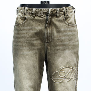 Jeans vintage rock revival pour homme de haute qualité, délavés au soleil, coupe droite, ample, jeans 3D en relief, personnalisés - Product Image 6