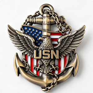 USN Eagle Anchor <b>Badge</b> Gold Plated Brass 3D Patriotic Emblem Souvenir - Product Image 1