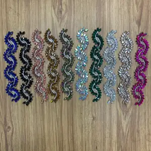 2022 New Hot Sale Colorful Rhinestone Glass Splicing Long Strip Patch for Clothing Design