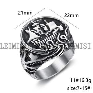 Joyería de acero inoxidable Vintage Punk <span class=keywords><strong>Drakkar</strong></span> Ship Kraken anillos nórdico mar monstruo pulpo calamar tentáculo anillo de sello hombres - Product Image 2
