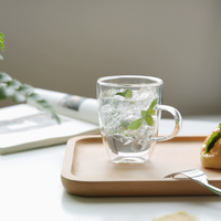 Mug à café en verre à double paroi isolé, résistant à la chaleur, transparent, pour boissons chaudes/froides, usage domestique ou au bureau