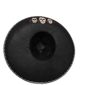 Sombrero de fiesta mexicano de fieltro de color personalizado con estampado de calavera y ribete plateado para Cinco de Mayo, Halloween, Carnaval, Mariachi - Product Image 3