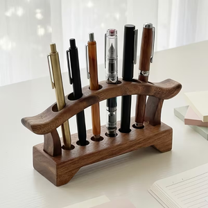 Organizador de Escritorio Estilo Vintage, Portalápices de Nogal, Soporte para Brochas de Maquillaje y Utensilios de Escritura con 6 Ranuras para Oficinas, Escuelas y Uso Doméstico - Product Image 3