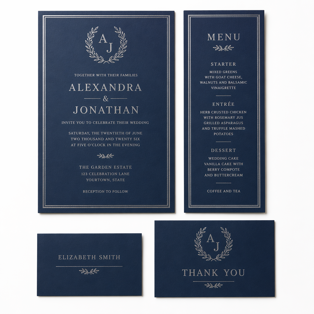 Navy Blue Silver Foil