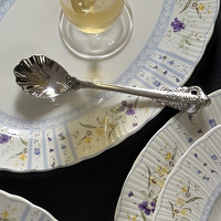 Vintage Blumenmuster Keramikteller Runder Gerippter Dessert- und Suppenteller Hellblau Gelb Lila Geschirr für Frühstück