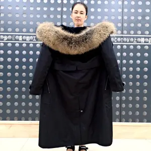 Real Fox Fur Collar Hooded Coat Rex Rabbit Lined Parka Women Parker Winter Jacket Warm Overcoat