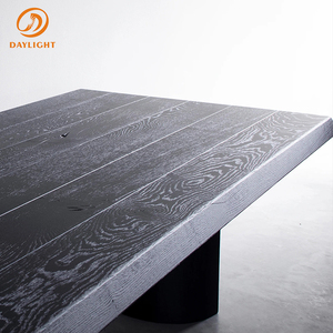 Tavolo da Pranzo Moderno in Legno Massello di Quercia, 8-6 Posti, Rettangolare Lungo, Pannello Spesso, Finitura Noce Scuro - Product Image 4