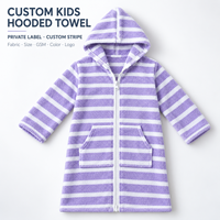 Peignoir à capuche rayé personnalisé pour enfants avec fermeture éclair en coton éponge, marque privée, pour la plage et la piscine, vente en gros