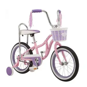 出口优质16英寸儿童自行车公主风格女孩粉色踏板车带可拆卸训练轮儿童自行车
