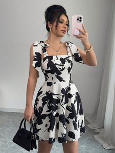 Robe courte élégante pour femmes, imprimé floral intégral, décontractée, écologique, respirante, printemps été automne, impression numérique - Product Image 3