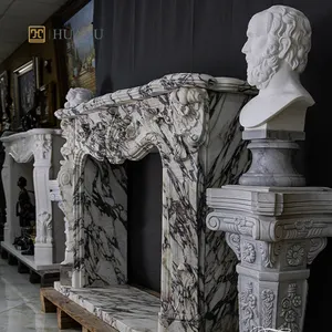 Huaxu perapian marmer Interior Surround dekorasi Italia Calacatta Viola marmer perapian Mantel