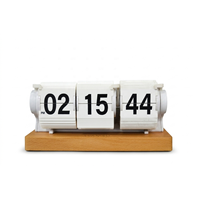 USB-C Aufladbare Li-Batterie Auto-Desktop-Flip-Uhr mit Holzsockel, Timer/Wecker/Kalender, Retro Vintage Design # HY-D006-W