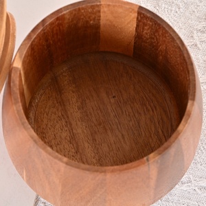 Grand pot à sel rond en bois d'acacia avec couvercle pour farine, sucre, café, thé - Product Image 5