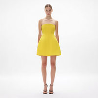 Robe Courte Jaune Sans Bretelles pour Femme, Modèle Corset, Coupe Évasée, avec Poches Latérales – Vente en Gros Personnalisée