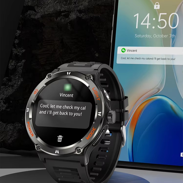 KT76 Smart Watch With Flashlight 3ATM Waterproof 1.53" Round Touch Screen Heart Rate Sleep Monitor Healthy Outdoor Smartwatch