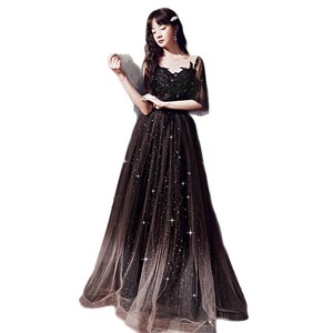 Evening Gown For Women Gradient Black Tulle Sweetheart Neckline Empire Waist Vintage Style Banquet Dress - Product Image 5