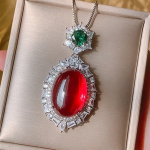 Fashion Jewelry Eco-friendly <b>Copper</b> Silver Plated Oval Cut 18*25mm Red Zircon Spinning Pendant Necklace for Refined Daily Wear - Product Image 4