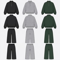 Ensemble 2 pièces OEM pour femme : Sweat-shirt court à demi-zip en maille épaisse avec poignets côtelés et pantalon large, tenue décontractée, logo personnalisé