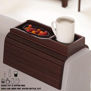 Reposabrazos Anticaída de Bambú Natural, Respetuoso con el Medio Ambiente, Soporte de Bebida de Sofá Plegable de Un Solo Nivel para Uso EN LA Sala de Estar - Product Image 2