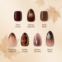 BTARTBOX Faux Ongles Français en Gel Souple, Formes Amande et Carrée, Couleurs Automnales Marron, à Presser, Vente en Gros
