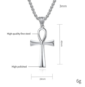 埃及十字架镀金不锈钢吊坠时尚珠宝项链男士批发制造商 - Product Image 2