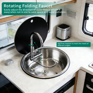 Fregadero para RV, <span class=keywords><strong>Accesorios</strong></span> de Cocina para RV, Fregadero Redondo Individual para Camping con Grifo Giratorio de Acero Inoxidable, Diseño de un Solo Orificio - Product Image 5