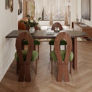 Ensemble table et chaises de salle à manger vintage style français, en bois massif noir mat, gain de place, 4 pièces - Product Image 3