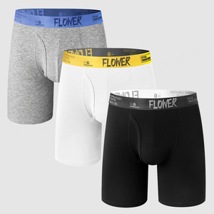 Calzoncillos bóxer largos de algodón de lujo, banda de Color transpirable con frente abierto, ropa interior masculina para adultos, calzoncillos bóxer de algodón personalizados para hombres - Product Image 3