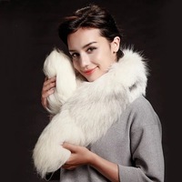 Mode hiver blanc fourrure étole luxueux fourrure châle renard peau écharpes avec queues pour femmes renard cheveux étole