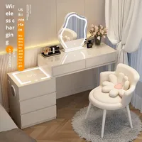 Coiffeuse en aluminium haut de gamme style Wabi-Sabi avec bureau intégré et rangement pour chambre à coucher, petit appartement, maison de location