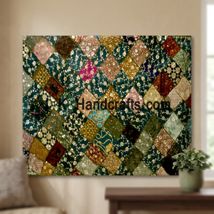 EXOTIC BEADED VINTAGE SARI TABLE SPREAD CLOTH <b>TAPESTRY</b> - Product Image 4