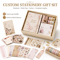 Ensemble cadeau de papeterie vintage personnalisé avec des motifs floraux et des papillons, journal relié, ruban adhésif washi, autocollants, kit de scrapbooking avec boîte cadeau