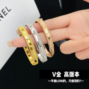 Xinyuncao phiên bản cao Rose Gold bốn lá Clover Vòng đeo tay với kim cương dát thời trang Kính vạn hoa Bangle - Product Image 6