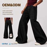 Jean large en denim de coton 14 oz pour homme, personnalisable, OEM ODM, faible MOQ, avec broderie, patch et coutures renforcées, style streetwear