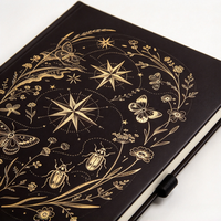 Carnet à couverture rigide en PU personnalisé, motif étoile et fleurs sauvages, avec élastique, journal à points