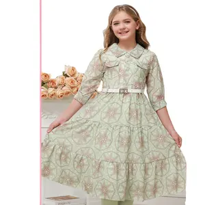 Wholesale Girls' Dress Printed Elegant Long Dress 2024 Summer Children's Wear Half Sleeve Casual Set