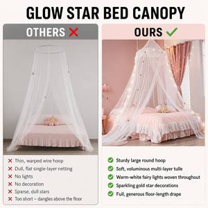 Nouvelle moustiquaire de luxe pliable pour lit, avec rideaux de lit à baldaquin et étoiles lumineuses, pour lits Queen Size - Product Image 3